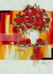 Bouquet de fleurs rouges sur fond rouge et jaune or eclatant