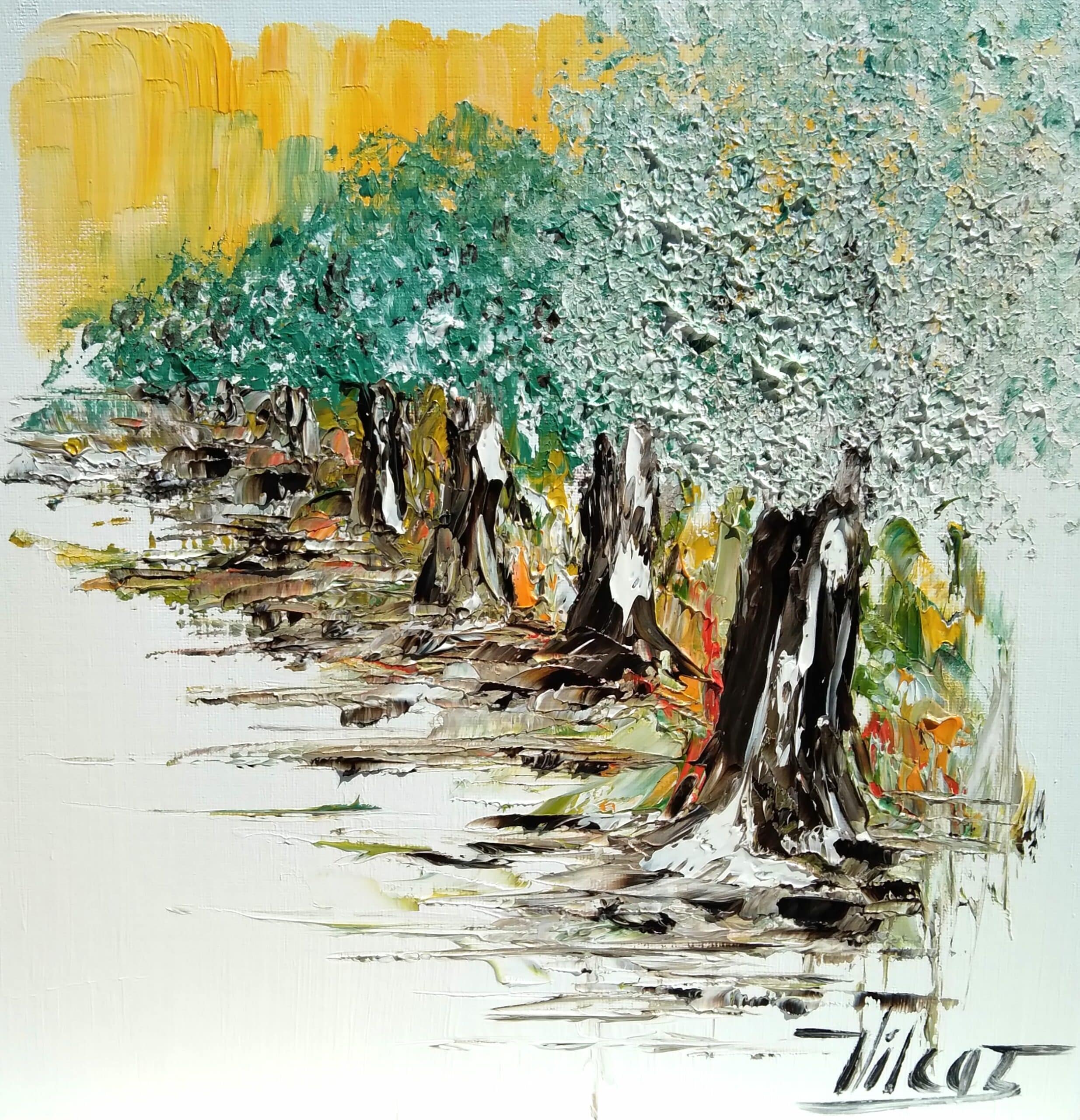 Huile sur carton entoilé. La lignée - Corinne Vilcaz