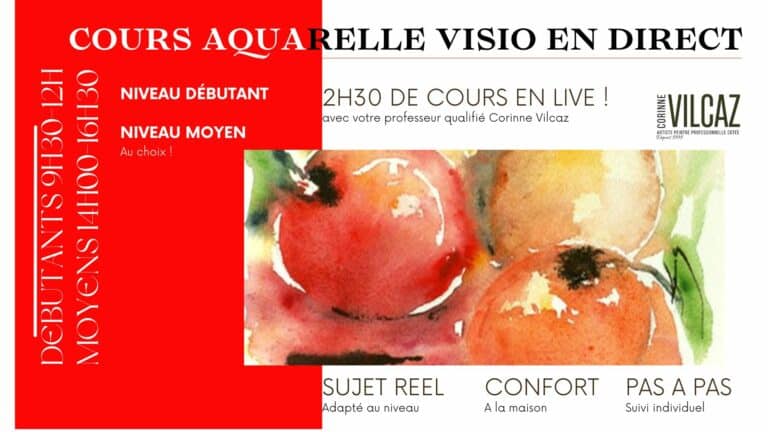 Cours aquarelle Visio en direct live avec l'artiste peintre professionnelle Corinne Vilcaz