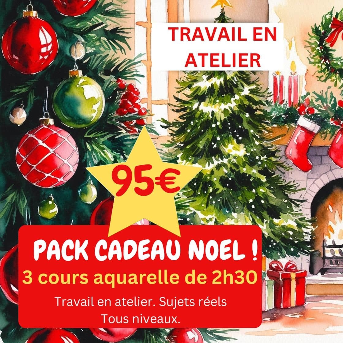 Pack cadeau Noël aquarelle à l'atelier Vilcaz